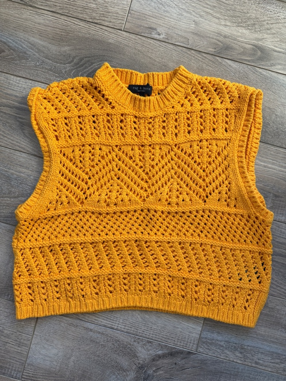 rag & bone Openwork Cropped Knit Tank - Mustard